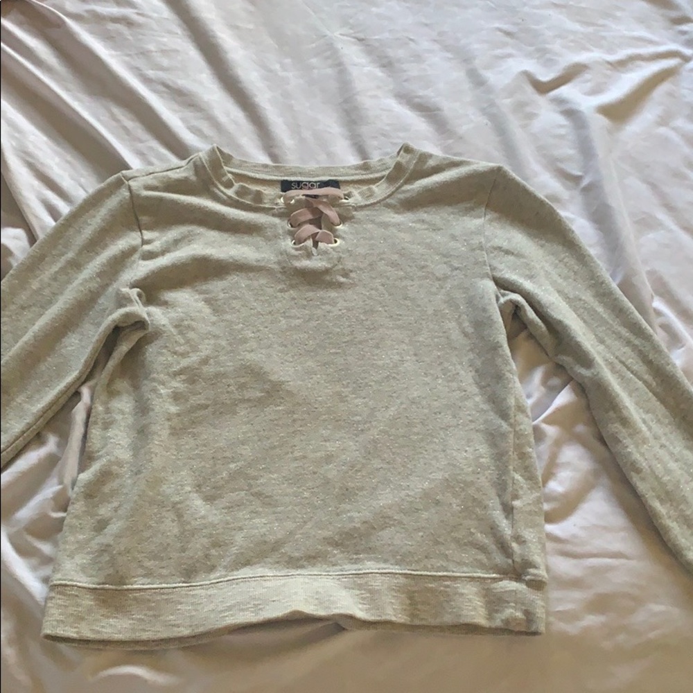 Long sleeve grey glittery top